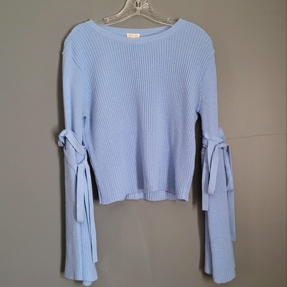 silence + noise Blue Sweater with Bell Sleeves and Strings. Size S - Picture 1 of 6